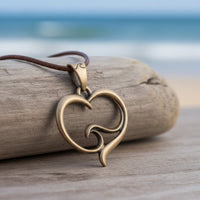 Pendant and Necklace – Ocean Wave Heart Collection – Bronze on Cord