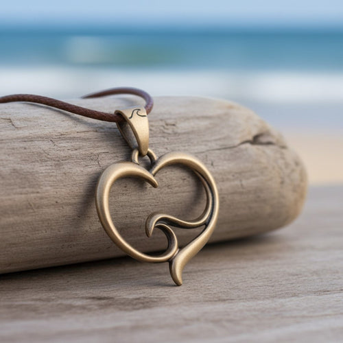 Pendant and Necklace – Ocean Wave Heart Collection – Bronze on Cord
