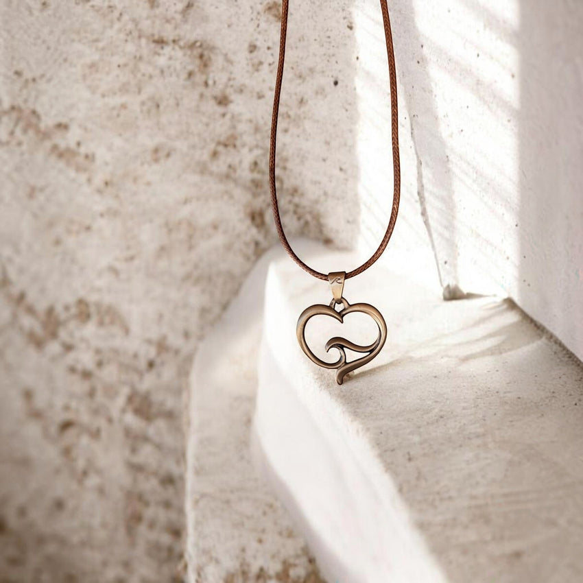 Pendant and Necklace – Ocean Wave Heart Collection – Bronze on Cord