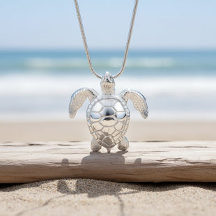 Sea Turtle Necklace –  Sealife Collection - Sterling Silver on Italian Snake Chain