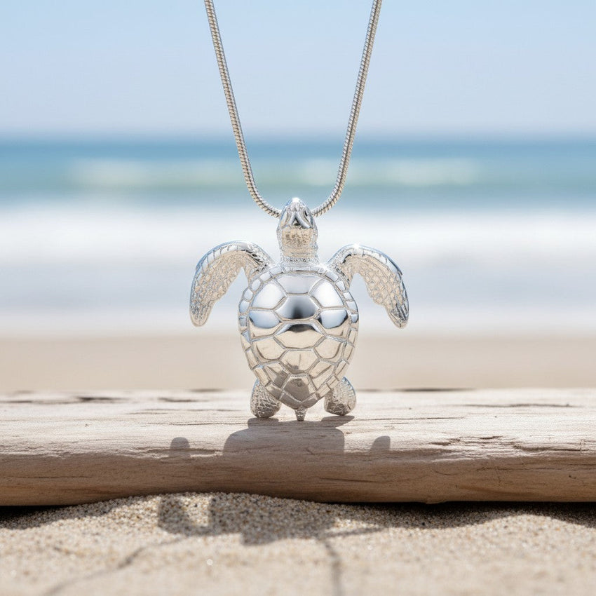 Sea Turtle Necklace –  Sealife Collection - Sterling Silver on Italian Snake Chain