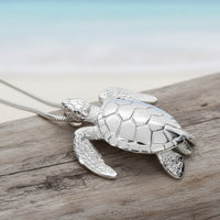 Sea Turtle Necklace –  Sealife Collection - Sterling Silver on Italian Snake Chain