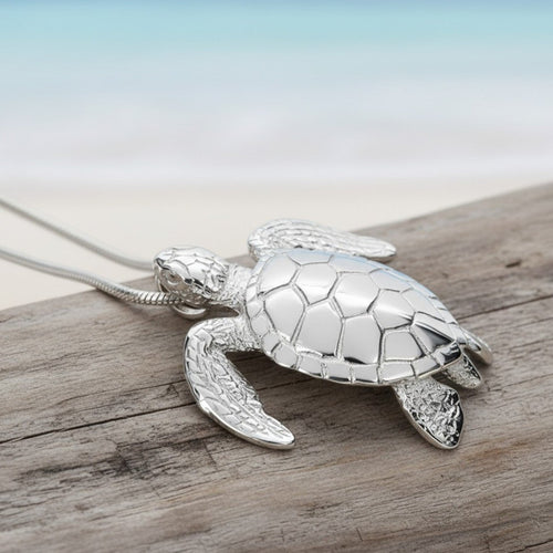 Sea Turtle Necklace –  Sealife Collection - Sterling Silver on Italian Snake Chain