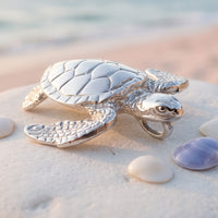Sea Turtle Necklace –  Sealife Collection - Sterling Silver on Italian Snake Chain