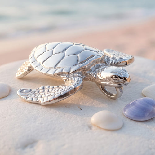 Sea Turtle Necklace –  Sealife Collection - Sterling Silver on Italian Snake Chain