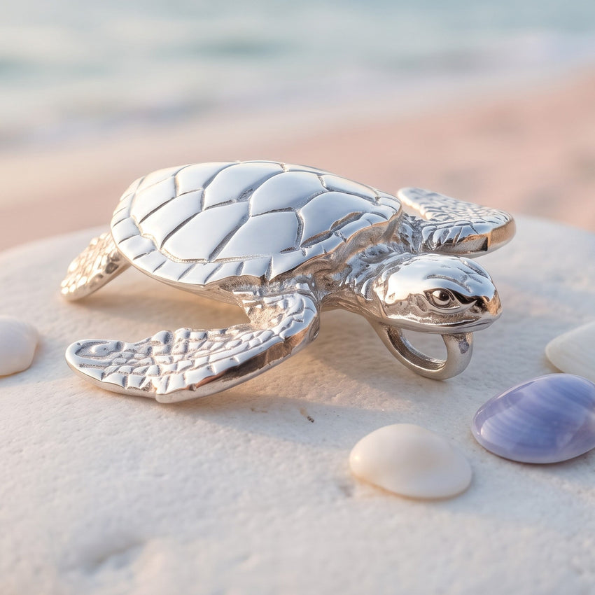Sea Turtle Necklace –  Sealife Collection - Sterling Silver on Italian Snake Chain