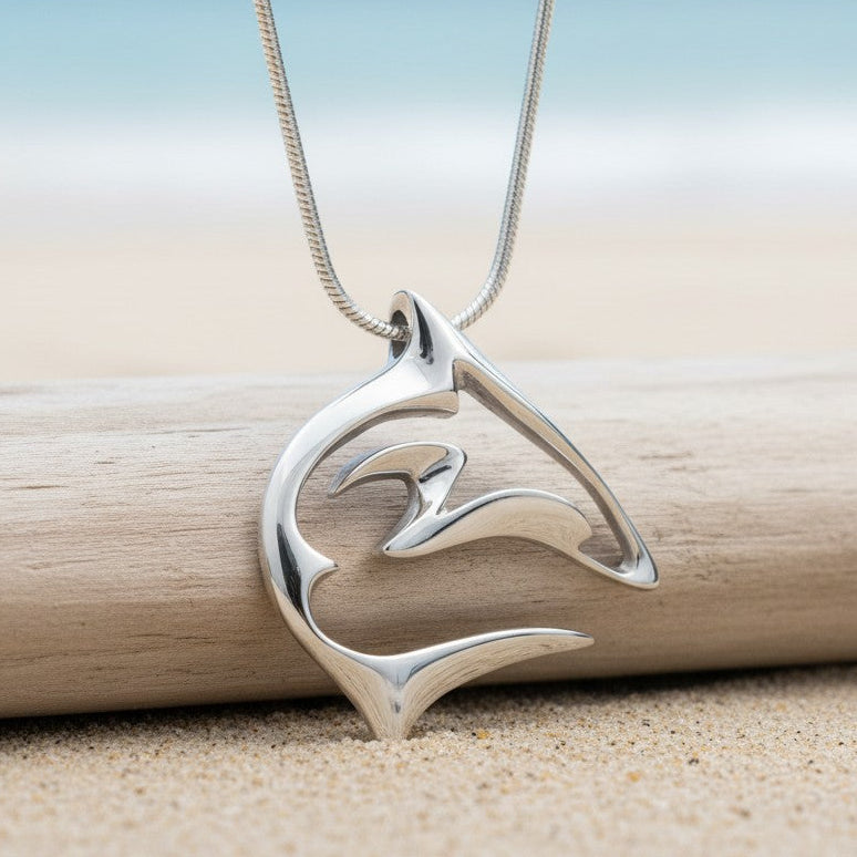 Reef Shark Necklace - "Frenzy" Sterling Silver