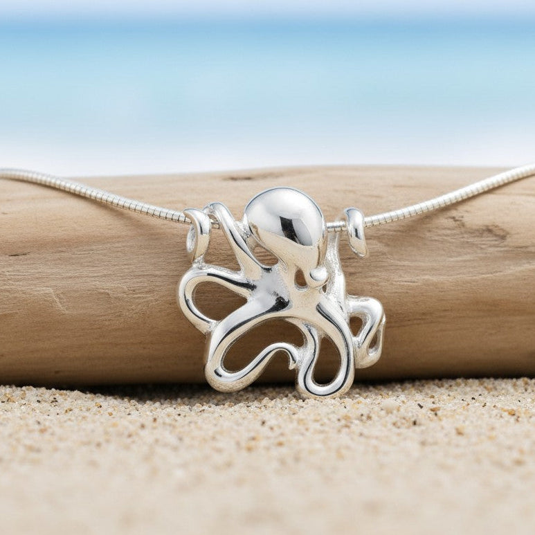 Octopus Pendant Necklace – "Leggs" - Sterling Silver on Omega Chain