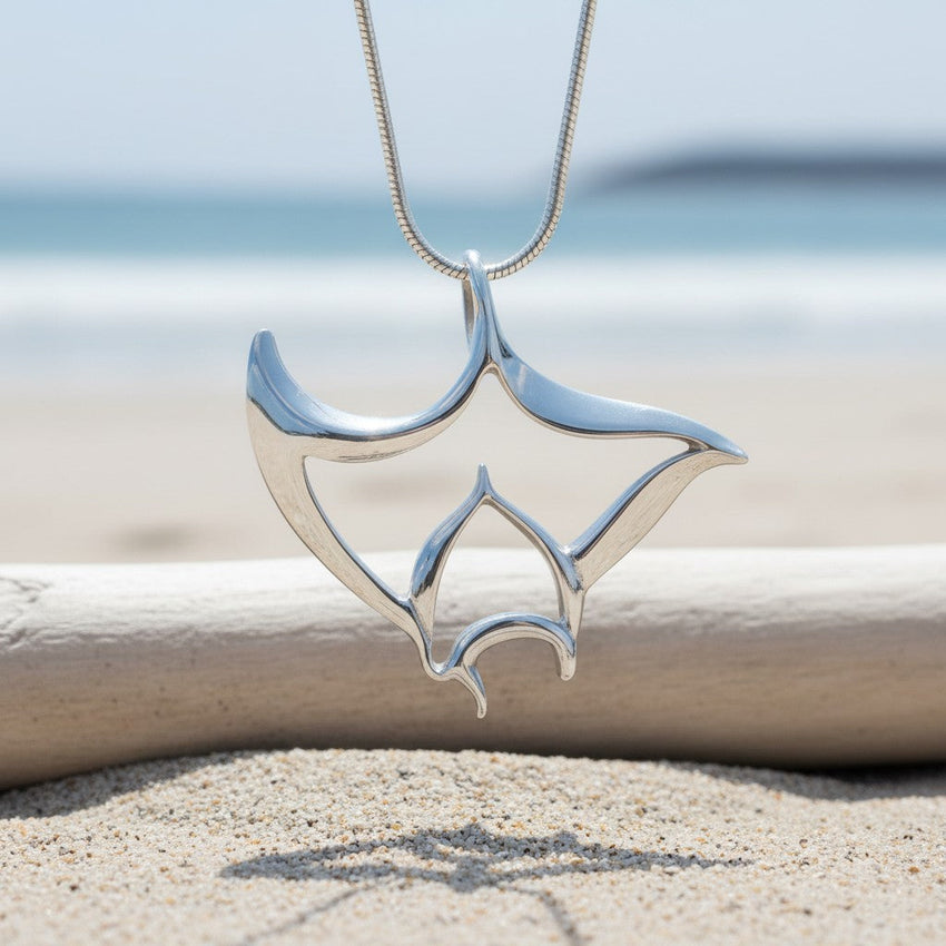 Manta Ray Necklace - "Big Ray" - Sterling Silver