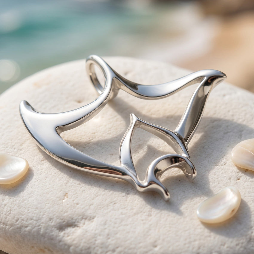 Manta Ray Necklace - "Big Ray" - Sterling Silver