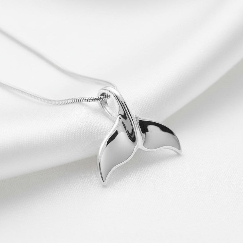 Whale Tail Pendant – Sealife Collection - Sterling Silver on Snake Chain