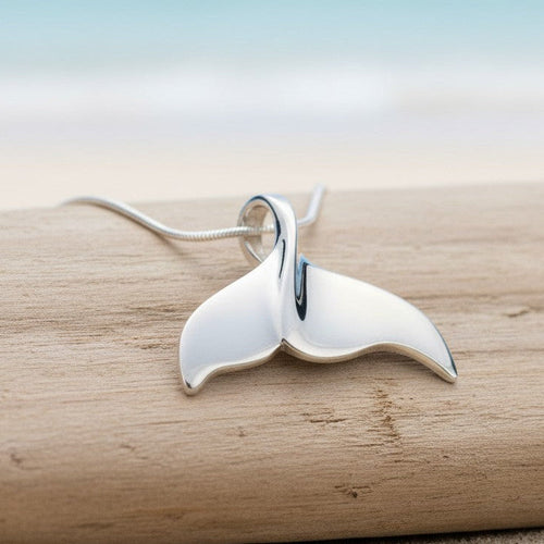 Whale Tail Pendant – Sealife Collection - Sterling Silver on Snake Chain