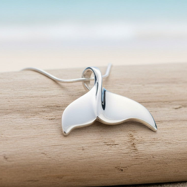 Whale Tail Pendant – Sealife Collection - Sterling Silver on Snake Chain