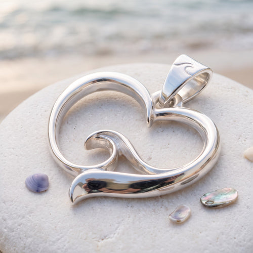 Pendant and Necklace – Ocean Wave Heart Collection - Sterling Silver on Snake Chain