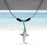 Grey Reef Shark Necklace - Sealife Collection - Pewter with Beads on Cord