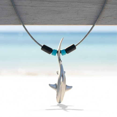 Grey Reef Shark Necklace - Sealife Collection - Pewter with Beads on Cord
