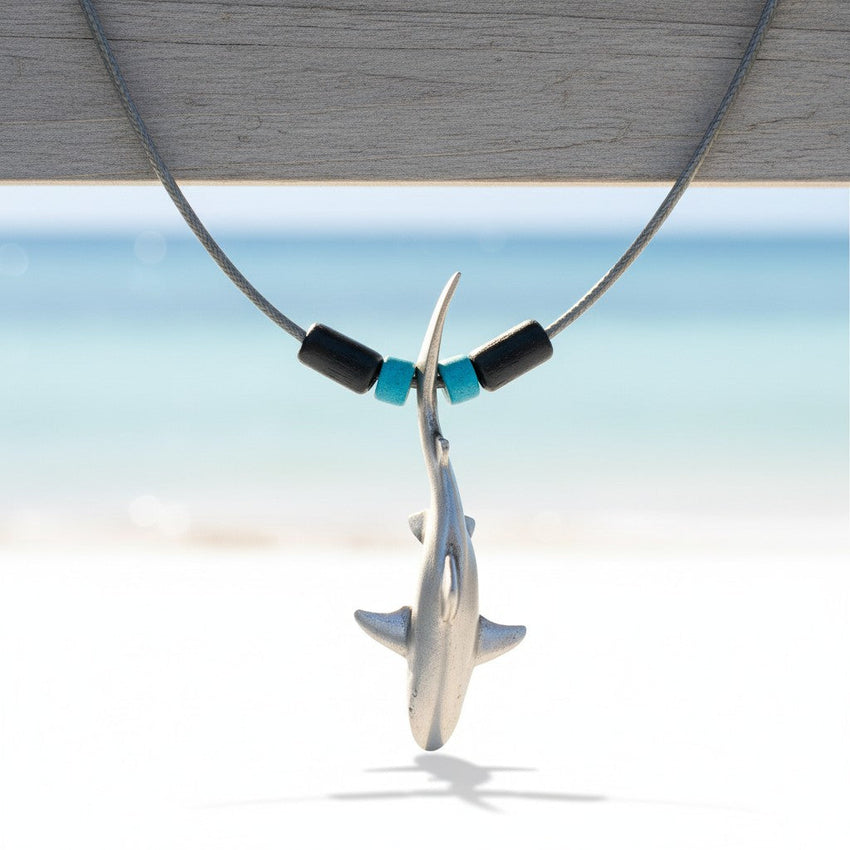 Grey Reef Shark Necklace - Sealife Collection - Pewter with Beads on Cord
