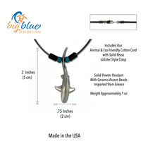 Grey Reef Shark Necklace - Sealife Collection - Pewter with Beads on Cord