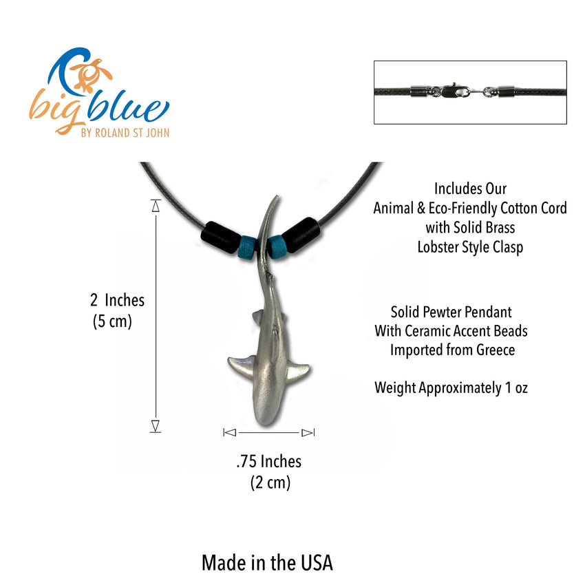 Grey Reef Shark Necklace - Sealife Collection - Pewter with Beads on Cord