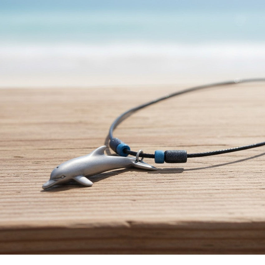 Dolphin Necklace with Beads – Sealife Collection – Pewter