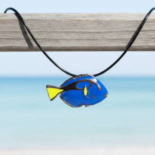 Blue Tang Fish Necklace - Sea Life Collection - Pewter on Cotton Cord