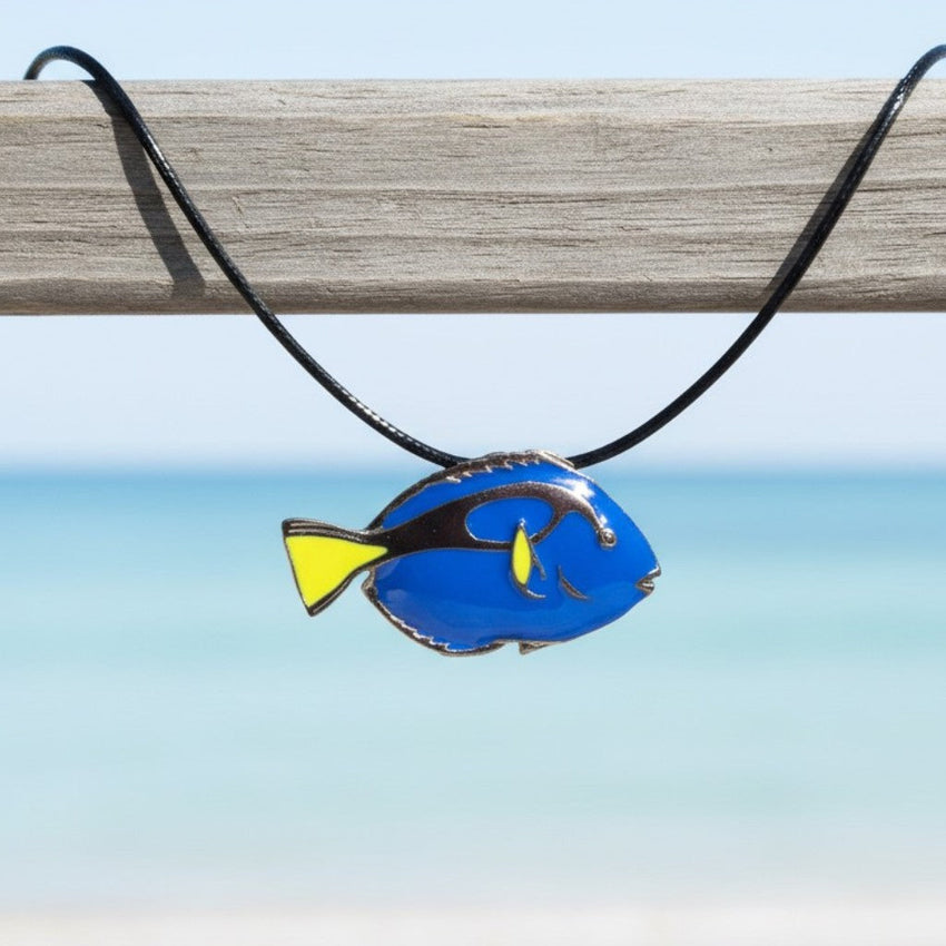 Blue Tang Fish Necklace - Sea Life Collection - Pewter on Cotton Cord
