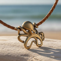 Octopus Pendant Necklace – "Leggs"- Bronze on Cotton Cord