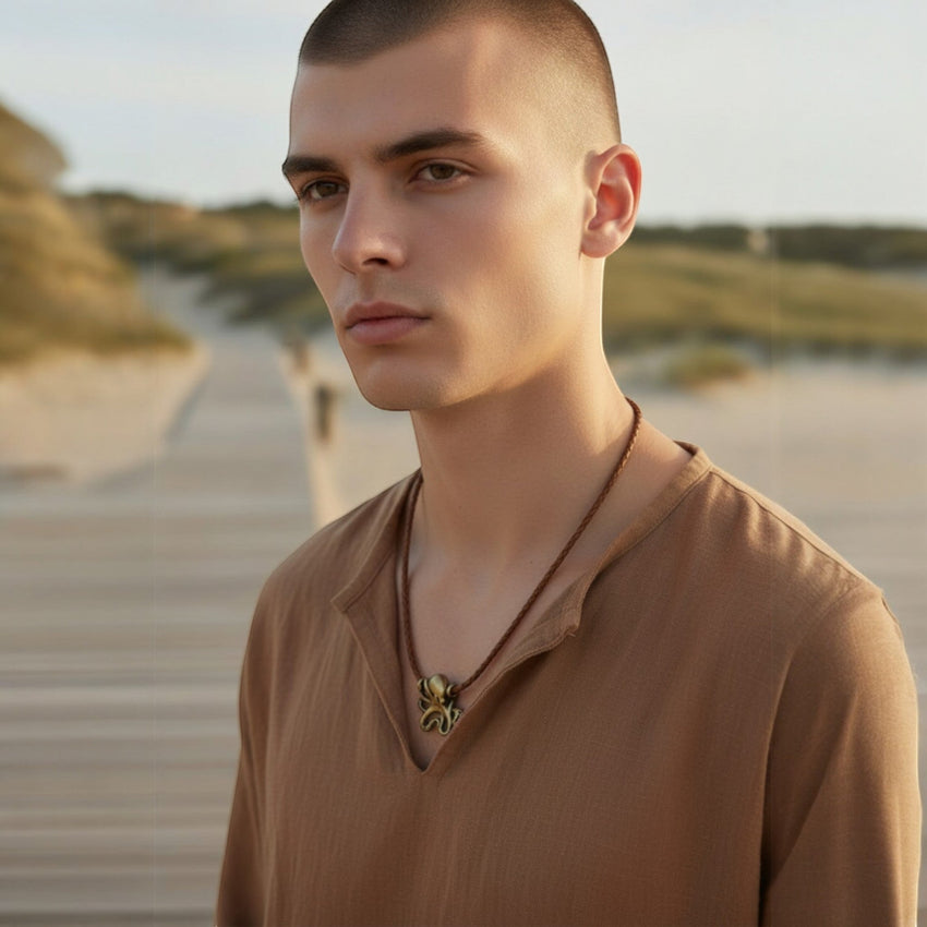 Octopus Pendant Necklace – "Leggs"- Bronze on Cotton Cord
