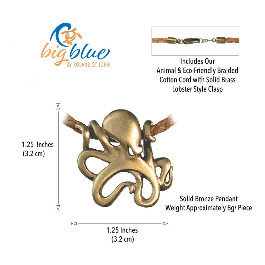 Octopus Pendant Necklace – "Leggs"- Bronze on Cotton Cord