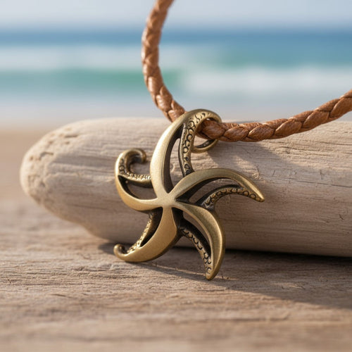 Starfish Necklace - "Starry" - Bronze on Cord