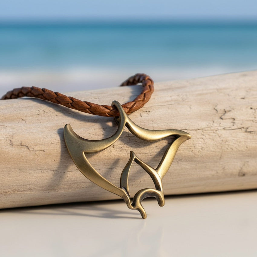 Manta Ray Cord Necklace - "Big Ray" - Bronze