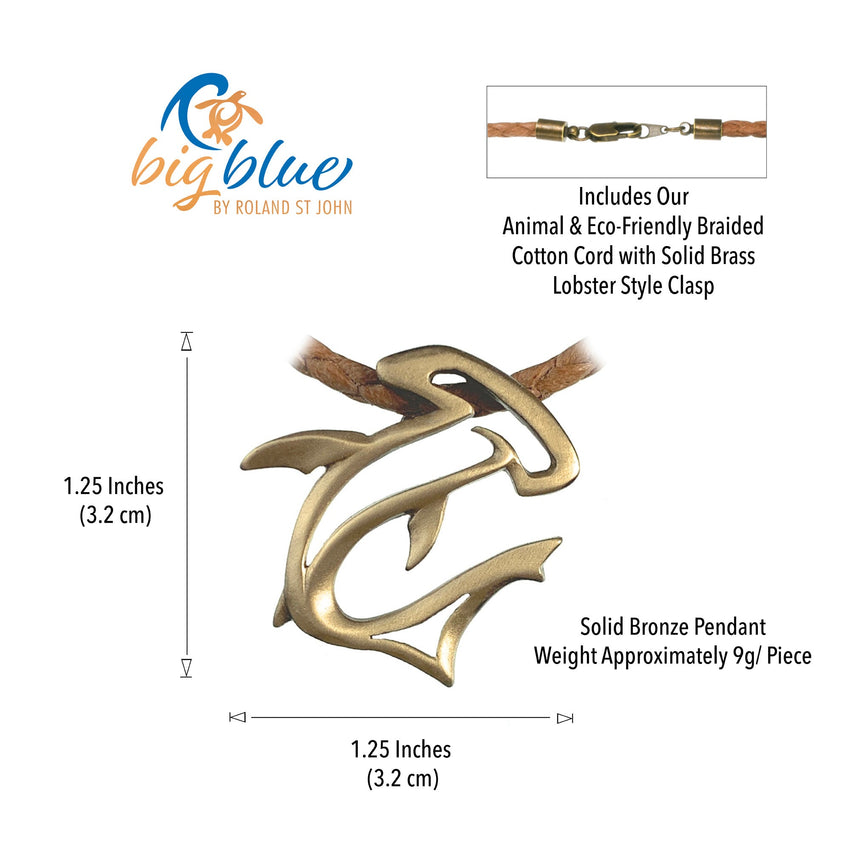 Hammerhead Shark Necklace - "The Hammer" - Bronze on Cord