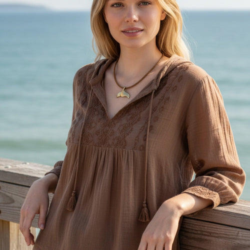 Whale Tail Pendant – Sealife Collection - Bronze on Cotton Cord