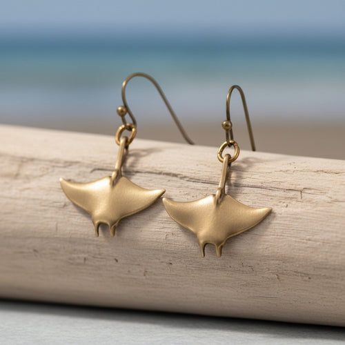 Manta Ray Drop Earrings – Sealife Collection - Bronze
