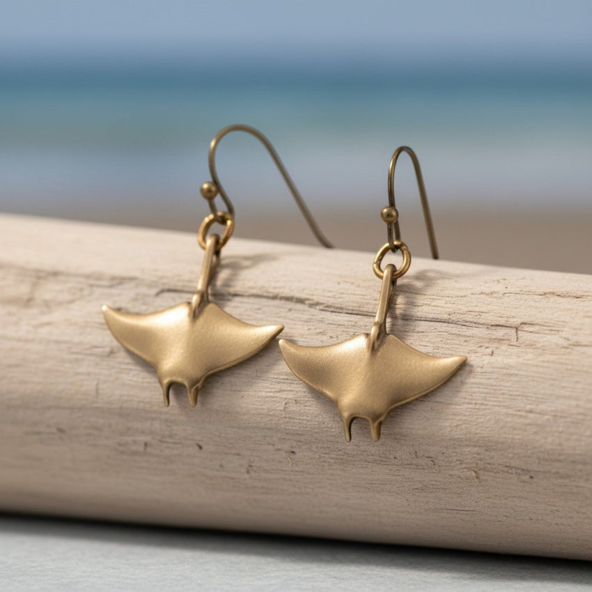 Manta Ray Drop Earrings – Sealife Collection - Bronze