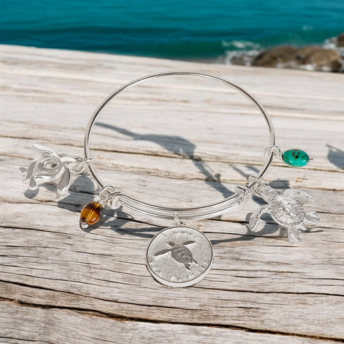 Sea Turtle Adjustable Charm Bracelet – I Love Collection - Silver Sterling Finish
