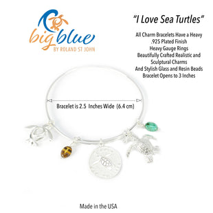 Sea Turtle Adjustable Charm Bracelet – I Love Collection - Silver Sterling Finish