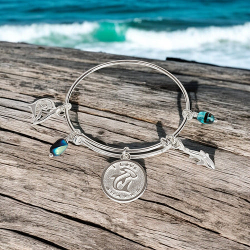 Reef Shark Adjustable Charm Bracelet – I Love Collection - Sterling Silver Finish