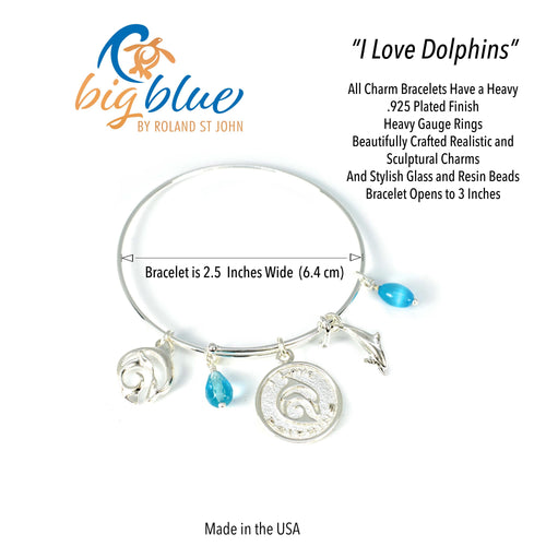 Dolphin Adjustable Charm Bracelet – I Love Collection - Sterling Silver Finish