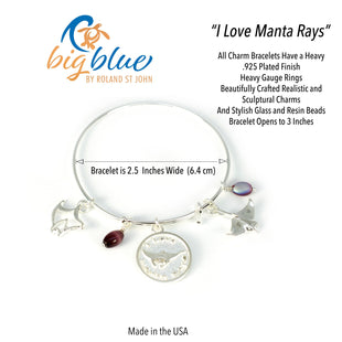 Manta Ray Adjustable Charm Bracelet – I Love Collection - Sterling Silver