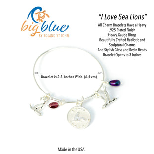 Sea Lion Adjustable Charm Bracelet – I Love Collection - Sterling Silver Finish