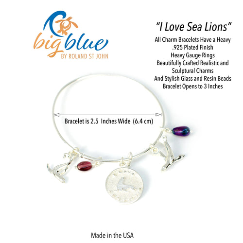 Sea Lion Adjustable Charm Bracelet – I Love Collection - Sterling Silver Finish