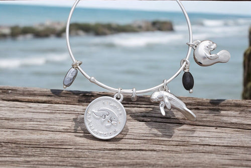 Manatee Adjustable Charm Bracelet — I Love Collection - Sterling Silver Finish