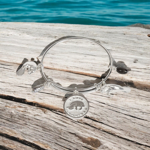 Manatee Adjustable Charm Bracelet — I Love Collection - Sterling Silver Finish