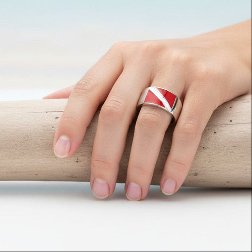 Scuba Diver Flag Ring – Diver´s Collection - Sterling Silver Band