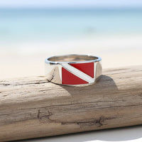 Scuba Diver Flag Ring – Diver´s Collection - Sterling Silver Band