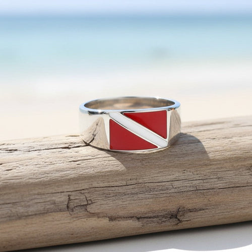 Scuba Diver Flag Ring – Diver´s Collection - Sterling Silver Band