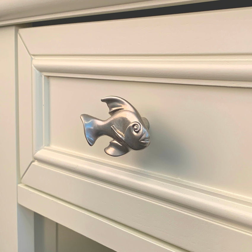 Fish Drawer Pull/Knob- Home Decor - Pewter with Nickel or Brass Finish