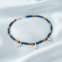 Sea Turtle Hatchling Charm Necklace - Ocean Theme - Pewter with Mykonos Beads