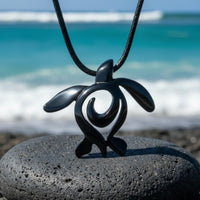 Turtle Necklace – Ocean Traveler "Honu" Collection – Jet Black Pewter Pendant